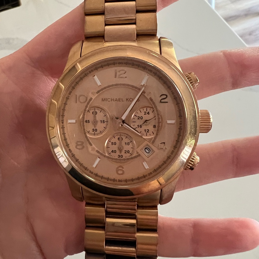 MK boyfriend rose gold hold watch